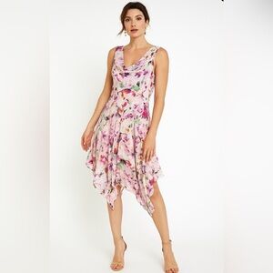 Robbie Bee Asymmetrical Floral Dress - Pink and Purple